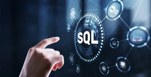 sql structured query language. technology concept. icon virtual screen.